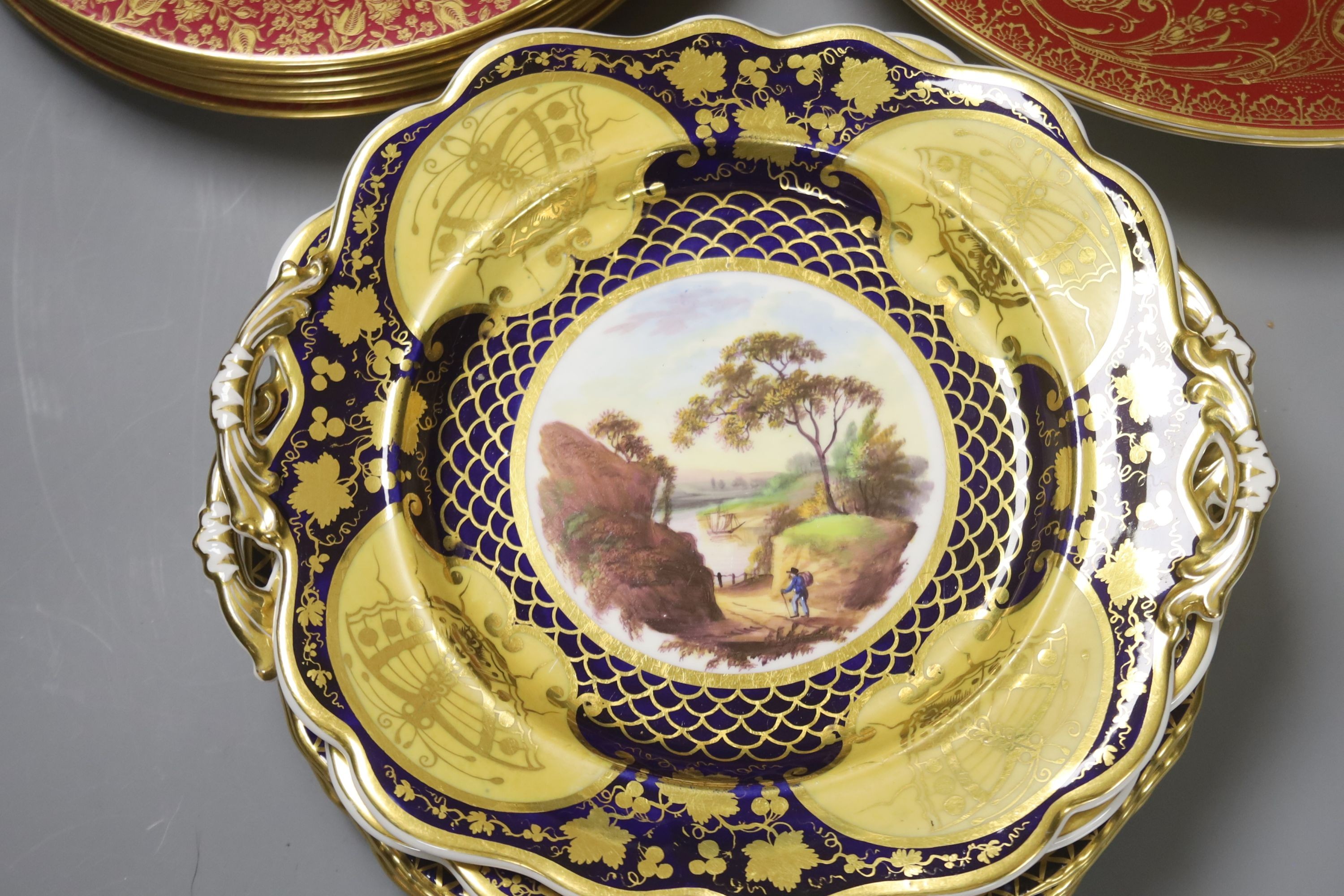 A group of hand-painted and other 19th century and later plates to include examples by Royal Worcester, George Jones, Royal Crown Derby, etc (18)
